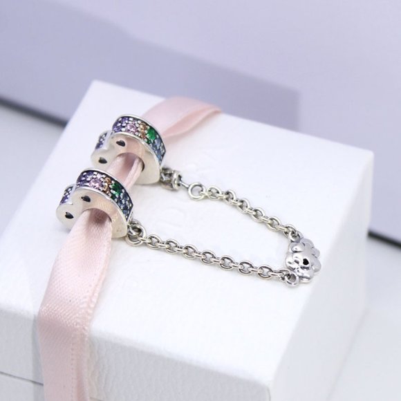 Pandora Rainbow Hearts & Cloud Safety Chain Charm - Picture 4 of 5